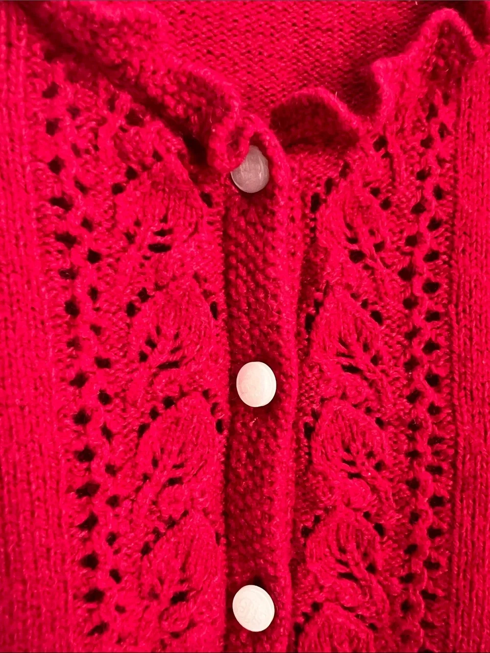 Polo by Ralph Lauren | Kids Bright Red Cropped Cardigan Scalloped Edges Sz XL - Picture 3 of 11